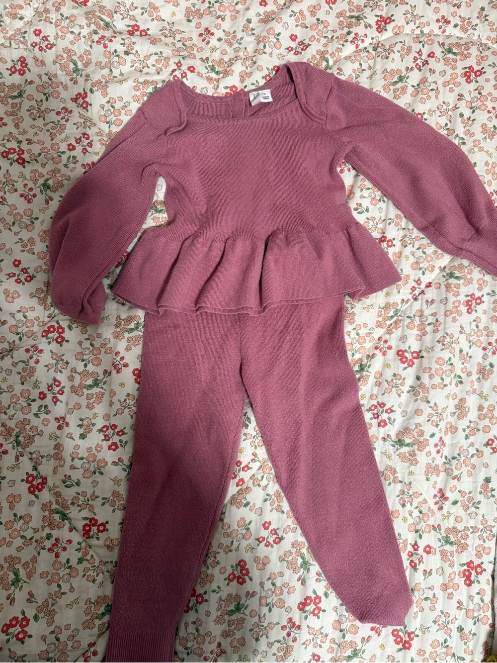 Janie and Jack Mauve Pink Knit Peplum Top & Leggings Set